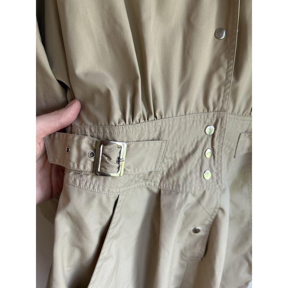 Vintage 80s Khaki Trench Midi Shirt Dress 10 Equestrian Old Money Minimalist - Picture 7 of 10